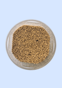 Amaranth seeds in a glass dish, fine pale-tan grains